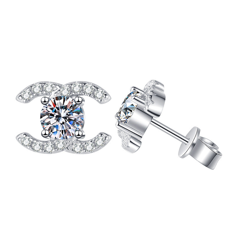 [Loran]CHIC INTERLOCKING DOUBLE-C MOISSANITE STUD EARRINGS