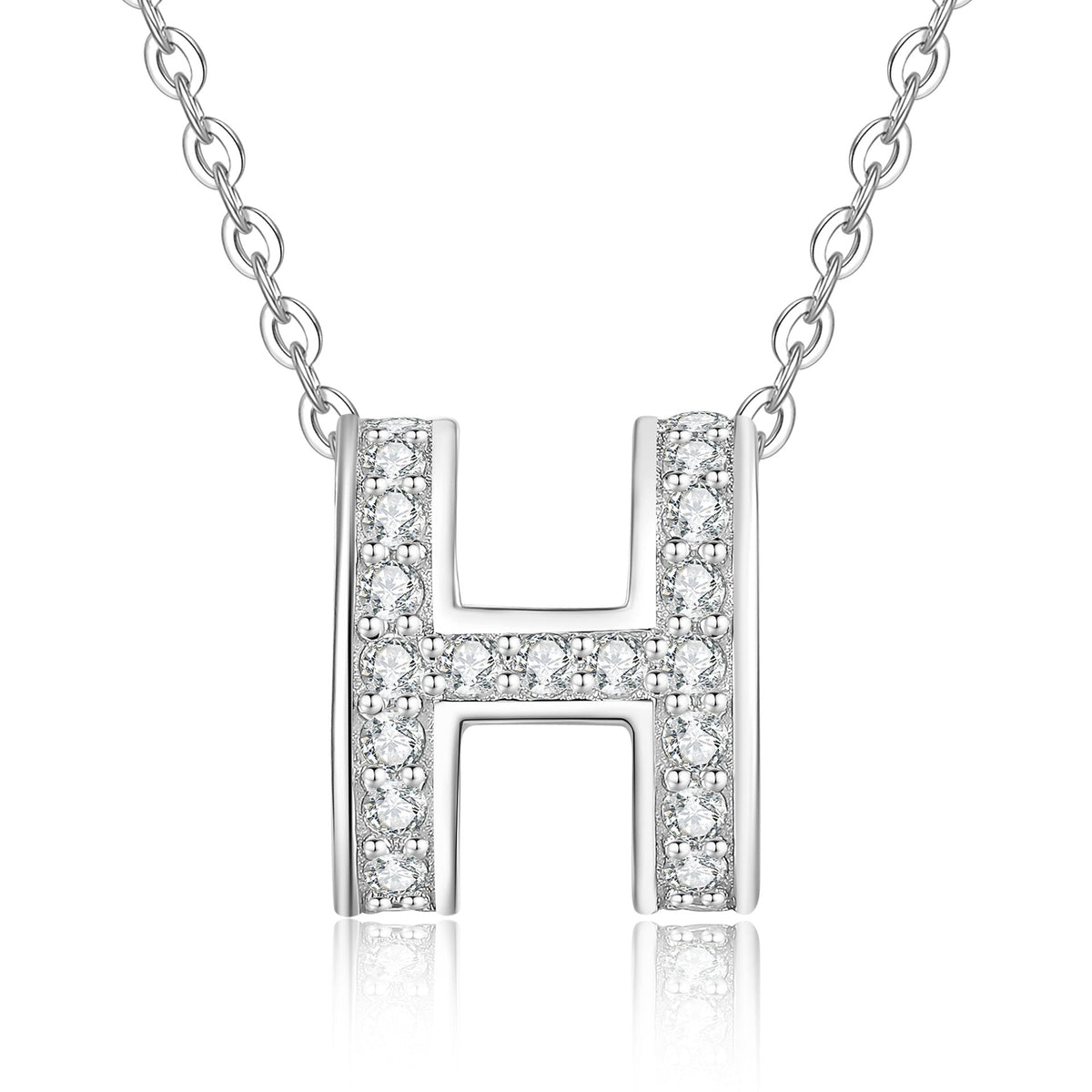 [Loran]FULL-PAVE "H" MOISSANITE PENDANT NECKLACE