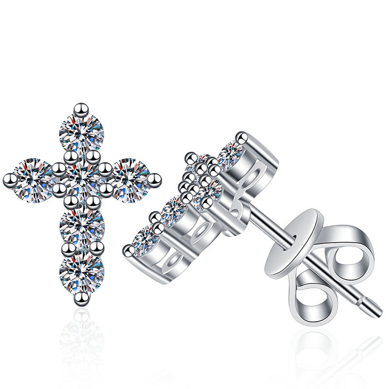 [Loran]SPARKLING CROSS MOISSANITE STUD EARRINGS