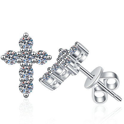 [Loran]SPARKLING CROSS MOISSANITE STUD EARRINGS
