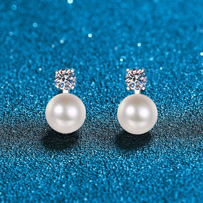 [Loran]ELEGANT NATURAL PEARL & MOISSANITE DROP EARRINGS