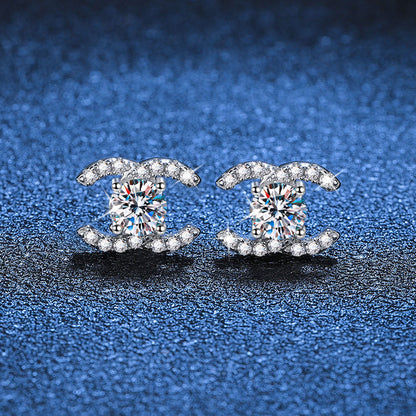 [Loran]CHIC INTERLOCKING DOUBLE-C MOISSANITE STUD EARRINGS