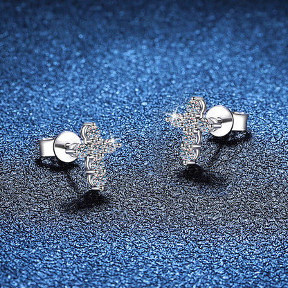 [Loran]SPARKLING CROSS MOISSANITE STUD EARRINGS