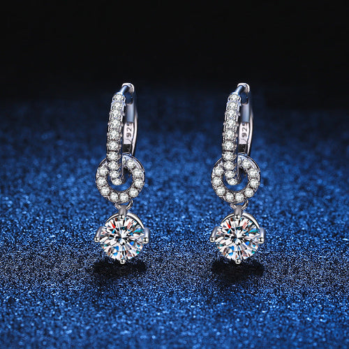 [Loran]INTERLOCKING DOUBLE RING MOISSANITE DROP EARRINGS