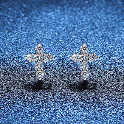 [Loran]SPARKLING CROSS MOISSANITE STUD EARRINGS