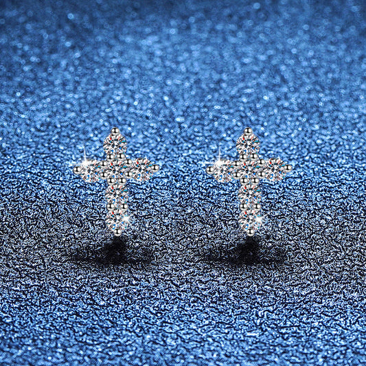 [Loran]SPARKLING CROSS MOISSANITE STUD EARRINGS