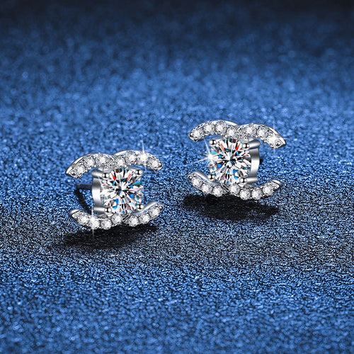 [Loran]CHIC INTERLOCKING DOUBLE-C MOISSANITE STUD EARRINGS