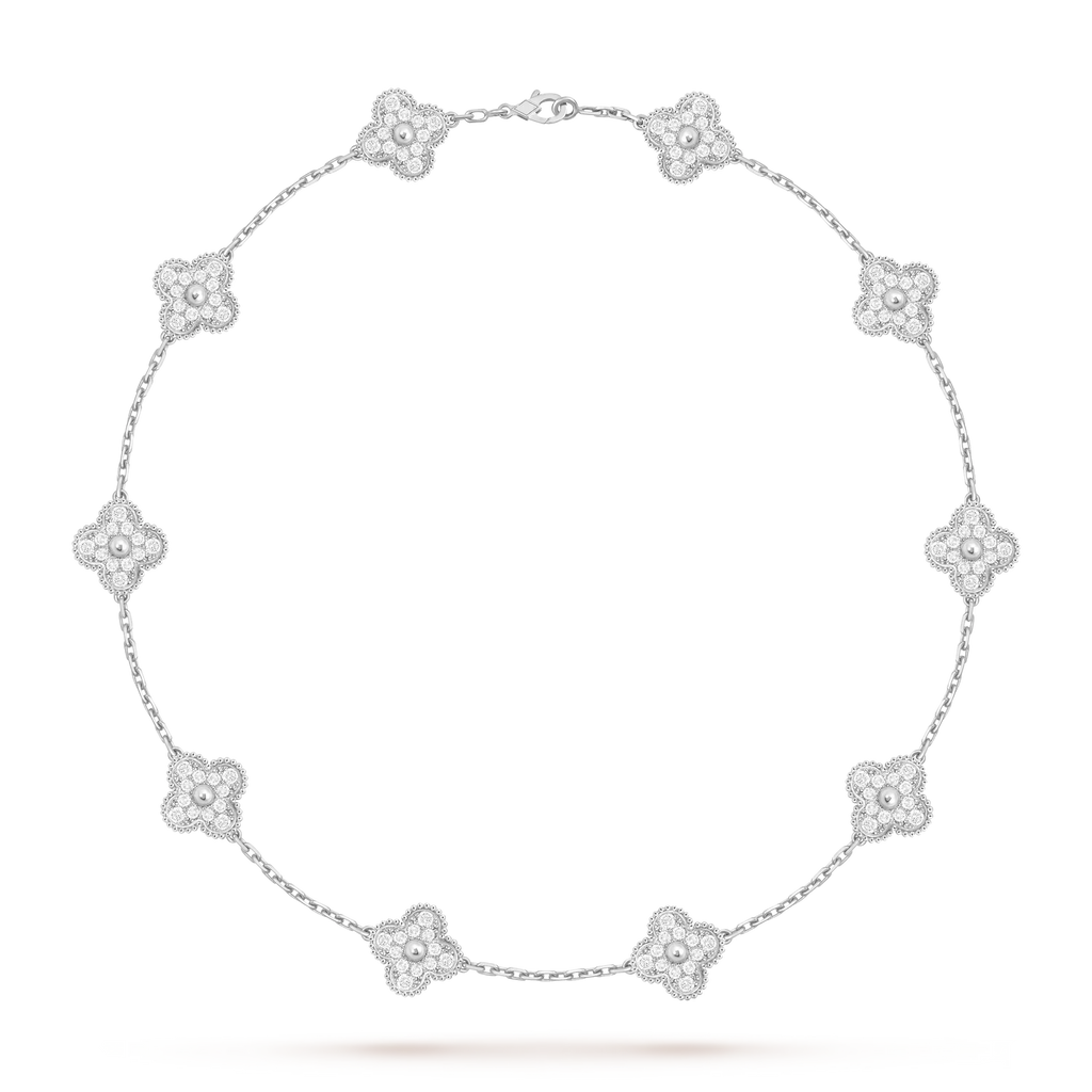 [Loran]CLASSIC LUCKY 10-MOTIF CLOVER NECKLACE WHITE GOLD COLLECTION