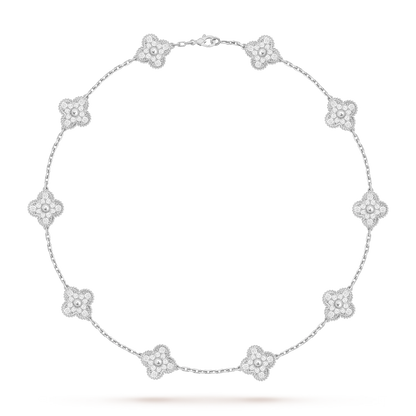 [Loran]CLASSIC LUCKY 10-MOTIF CLOVER NECKLACE WHITE GOLD COLLECTION