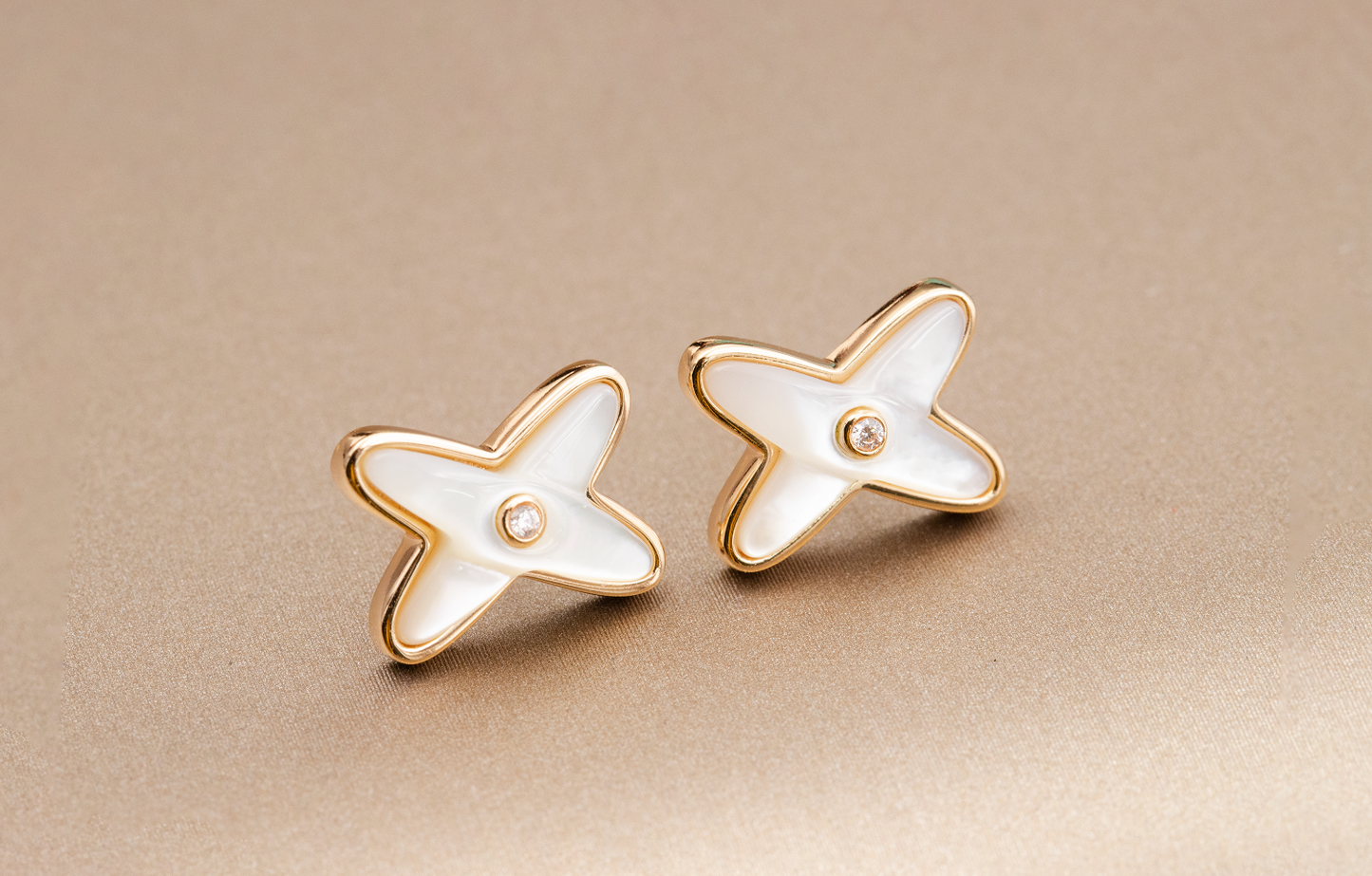 [Loran]JEUX DE WHITE MOP ROSE GOLD DIAMOND EARRINGS