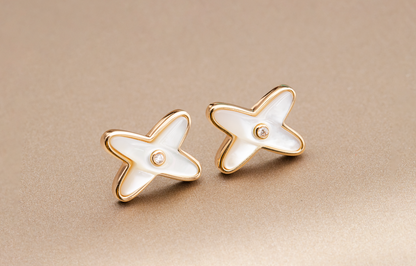 [Loran]JEUX DE WHITE MOP ROSE GOLD DIAMOND EARRINGS