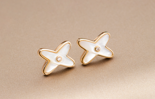 [Loran]JEUX DE WHITE MOP ROSE GOLD DIAMOND EARRINGS