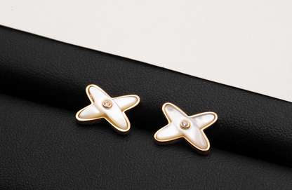[Loran]JEUX DE WHITE MOP ROSE GOLD DIAMOND EARRINGS