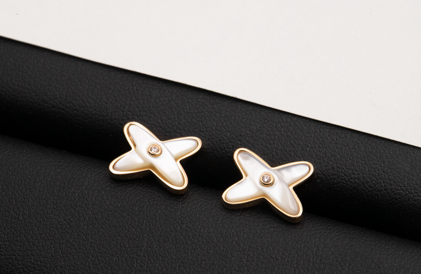 [Loran]JEUX DE WHITE MOP ROSE GOLD DIAMOND EARRINGS