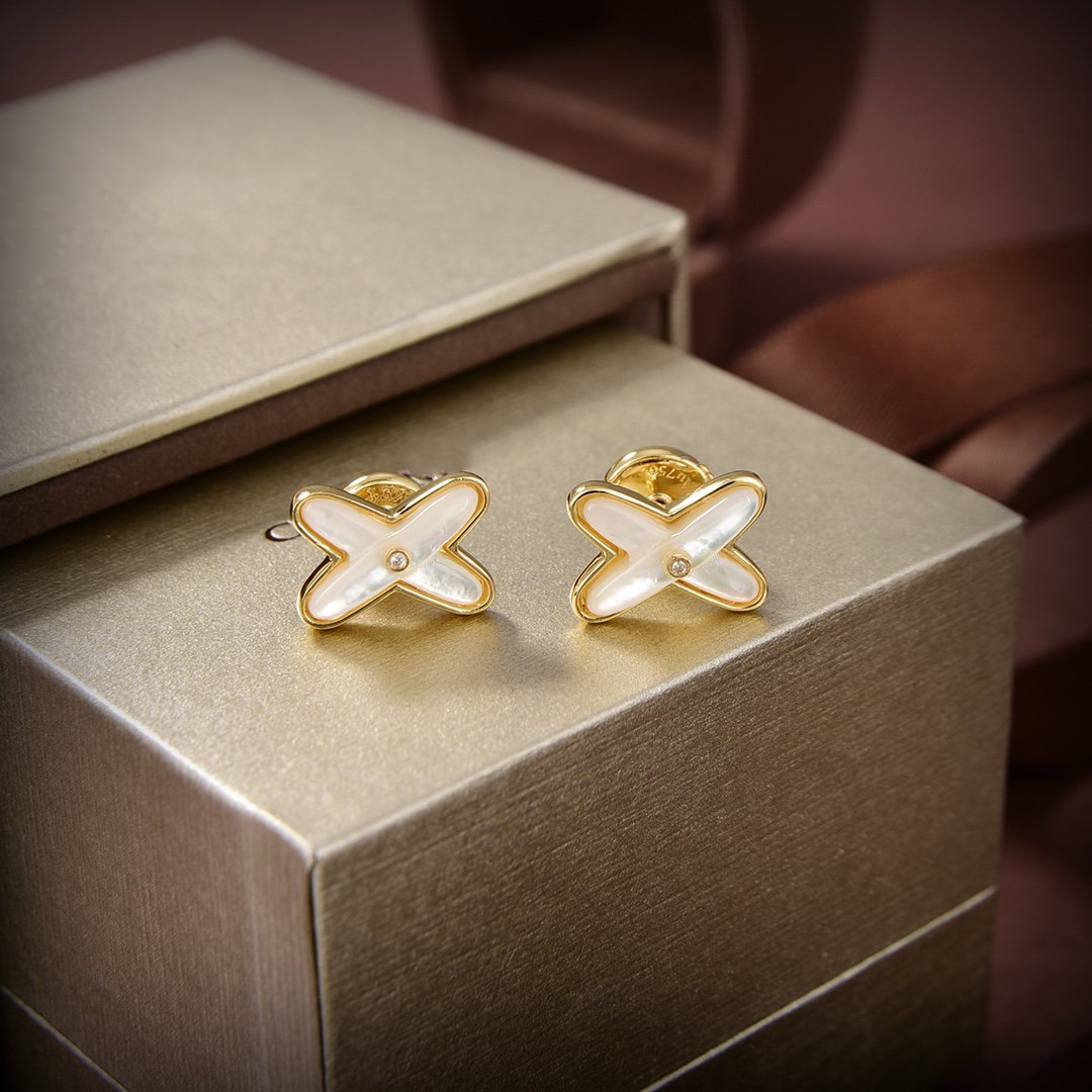 [Loran]JEUX DE WHITE MOP GOLD DIAMOND EARRINGS