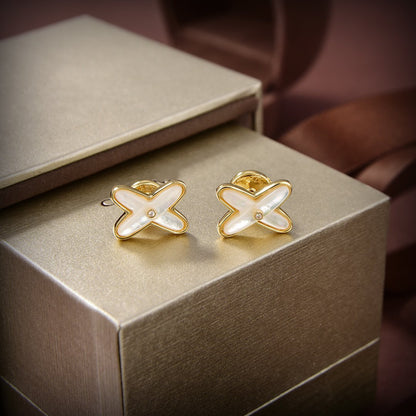 [Loran]JEUX DE WHITE MOP GOLD DIAMOND EARRINGS