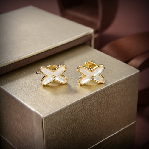 [Loran]JEUX DE WHITE MOP GOLD DIAMOND EARRINGS