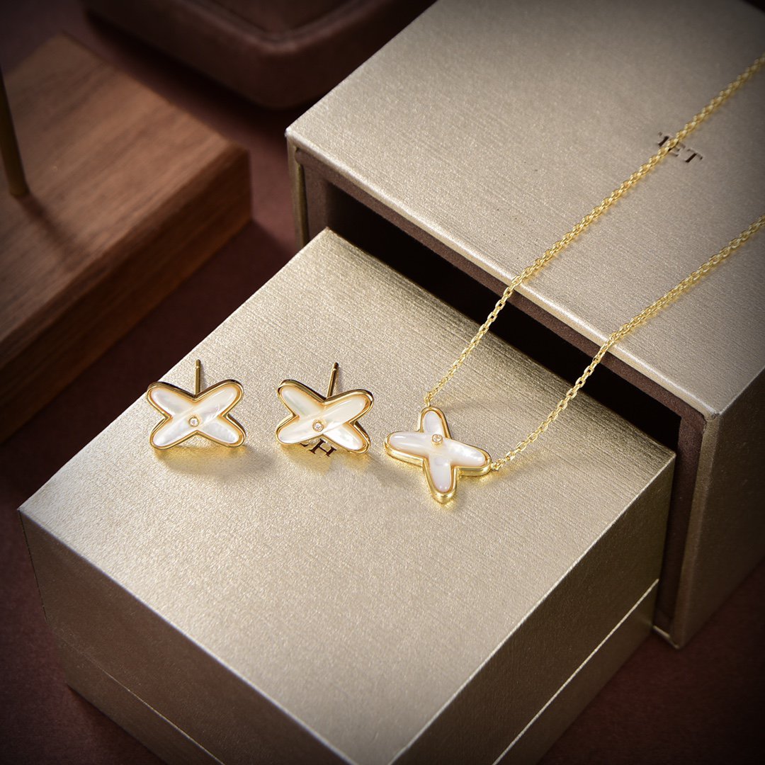 [Loran]JEUX DE WHITE MOP GOLD DIAMOND EARRINGS