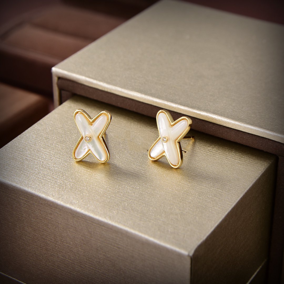 [Loran]JEUX DE WHITE MOP GOLD DIAMOND EARRINGS