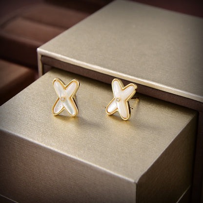 [Loran]JEUX DE WHITE MOP GOLD DIAMOND EARRINGS