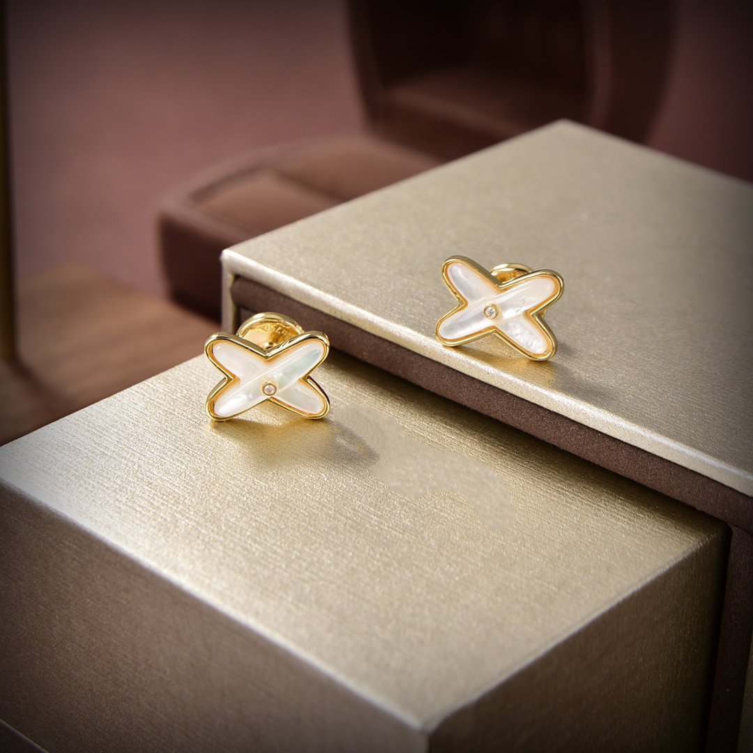 [Loran]JEUX DE WHITE MOP GOLD DIAMOND EARRINGS