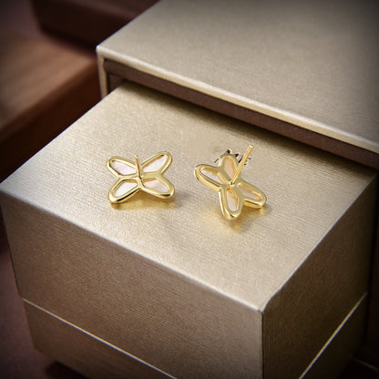 [Loran]JEUX DE WHITE MOP GOLD DIAMOND EARRINGS