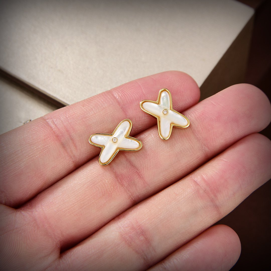 [Loran]JEUX DE WHITE MOP GOLD DIAMOND EARRINGS