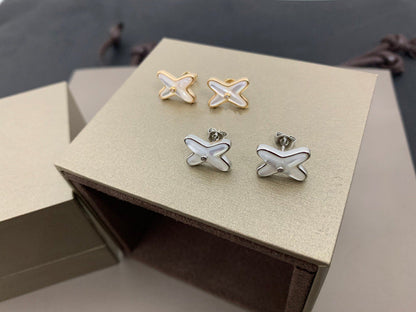 [Loran]JEUX DE WHITE MOP SILVER DIAMOND EARRINGS
