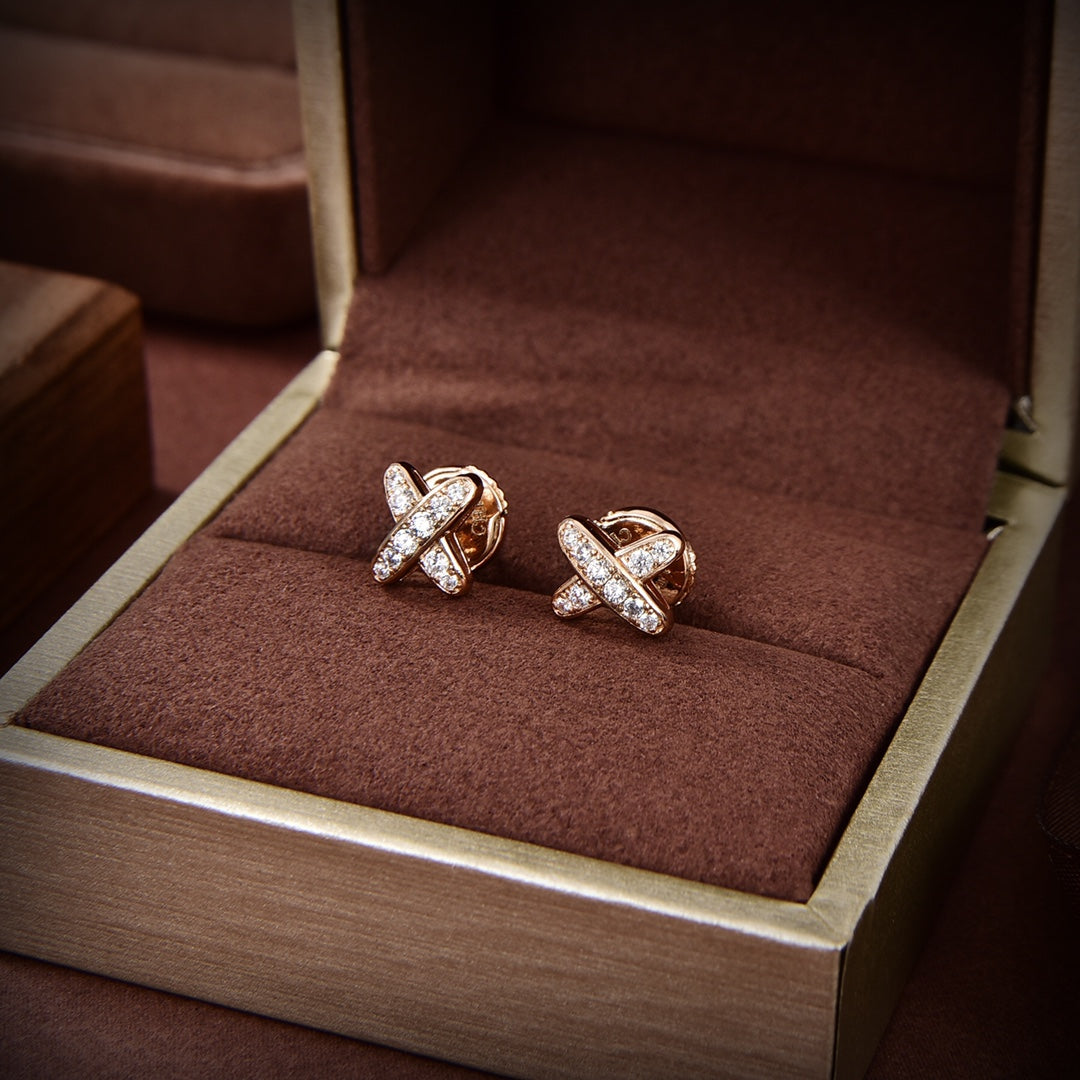 [Loran]JEUX DE GOLD DIAMOND EARRINGS