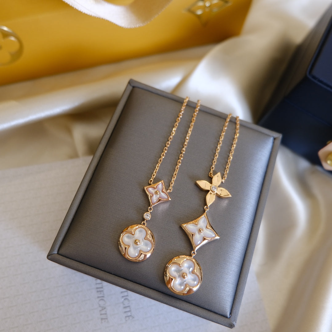 [Loran]COLOR BLOSSOM LARIAT NECKLACE ROSE GOLD WHITE MOTHER PEARL AND DIAMOND