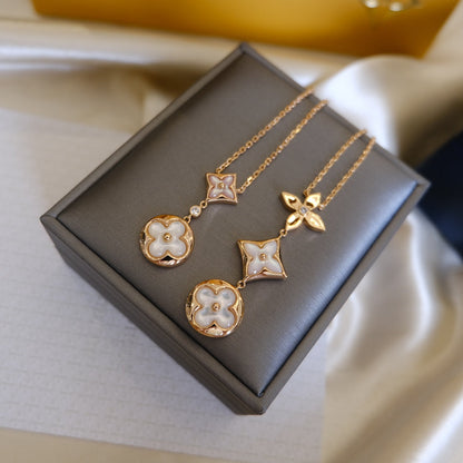 [Loran]COLOR BLOSSOM LARIAT NECKLACE ROSE GOLD WHITE MOTHER PEARL AND DIAMOND
