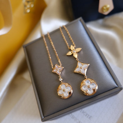 [Loran]COLOR BLOSSOM LARIAT NECKLACE ROSE GOLD WHITE MOTHER PEARL AND DIAMOND