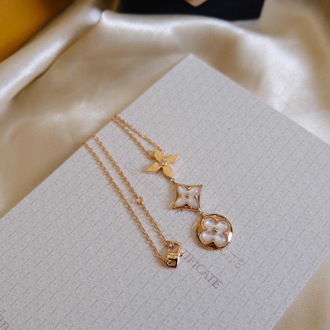 [Loran]COLOR BLOSSOM LARIAT NECKLACE ROSE GOLD WHITE MOTHER PEARL AND DIAMOND
