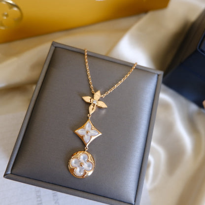[Loran]COLOR BLOSSOM LARIAT NECKLACE ROSE GOLD WHITE MOTHER PEARL AND DIAMOND