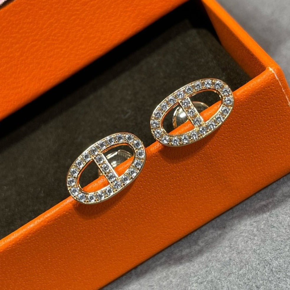 [Loran]HM FULL DIAMOND PIG NOSE STUD EARRINGS