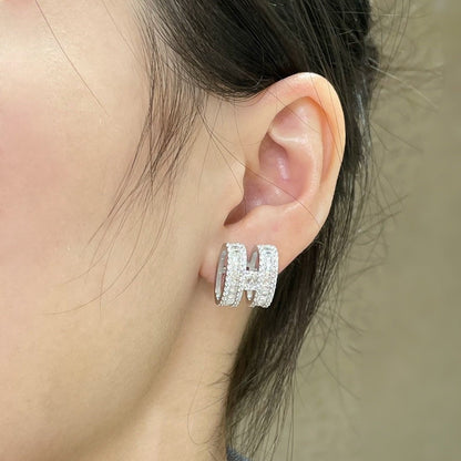 [Loran]H STUD EARRINGS WITH SILVER DIAMONDS