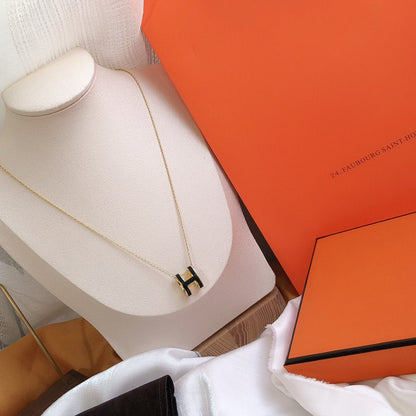 [Loran]HM CLIC BLACK ENAMEL GOLD NECKLACE