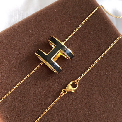 [Loran]HM CLIC BLACK ENAMEL GOLD NECKLACE