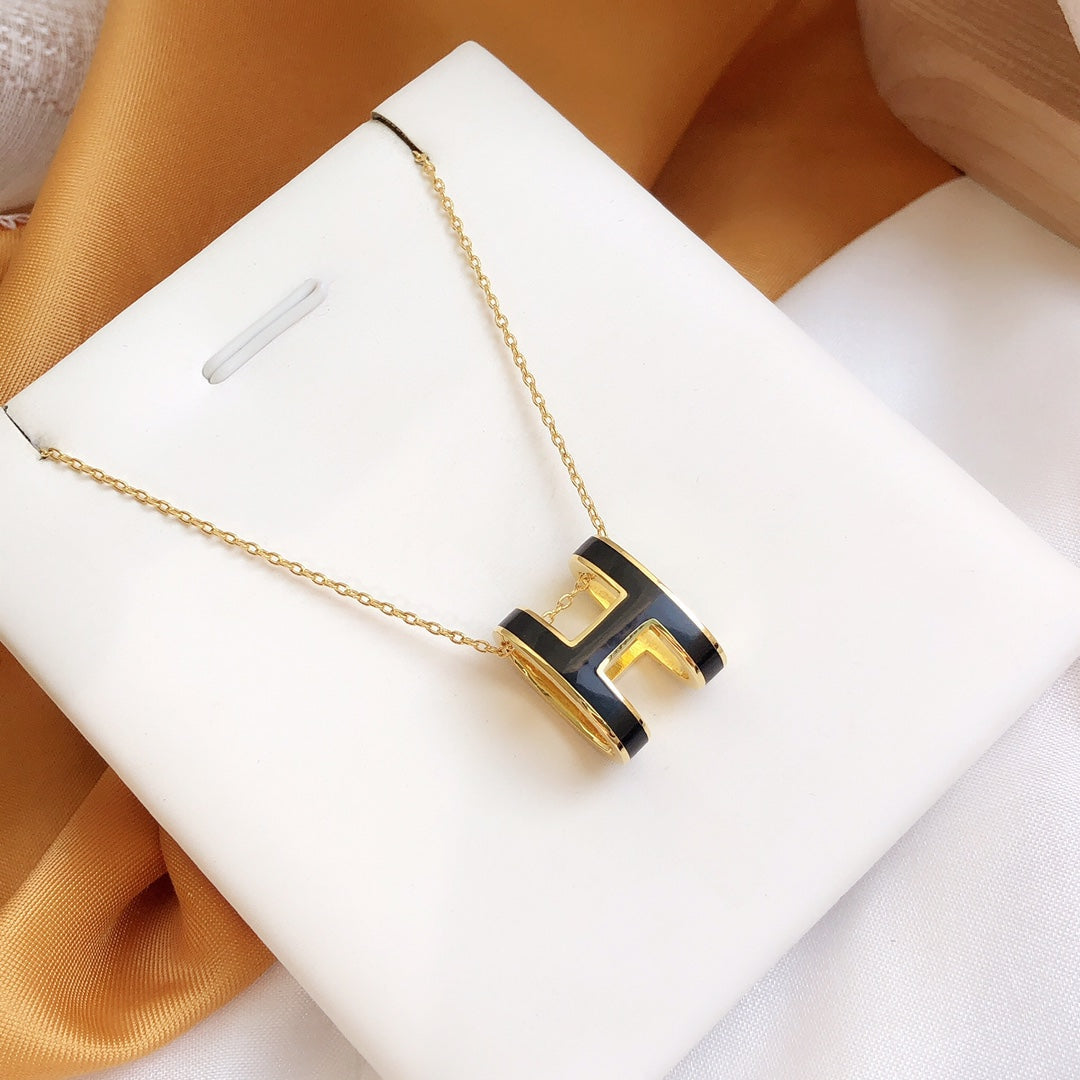 [Loran]HM CLIC BLACK ENAMEL GOLD NECKLACE