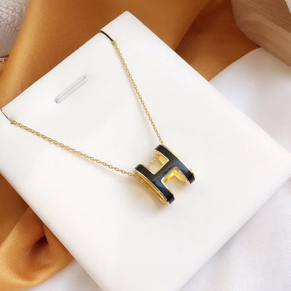 [Loran]HM CLIC BLACK ENAMEL GOLD NECKLACE