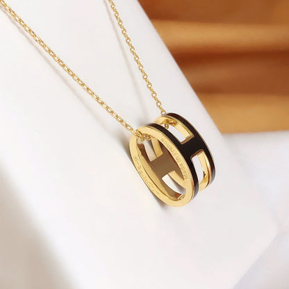 [Loran]HM CLIC BLACK ENAMEL GOLD NECKLACE