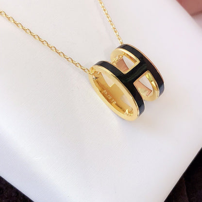 [Loran]HM CLIC BLACK ENAMEL GOLD NECKLACE
