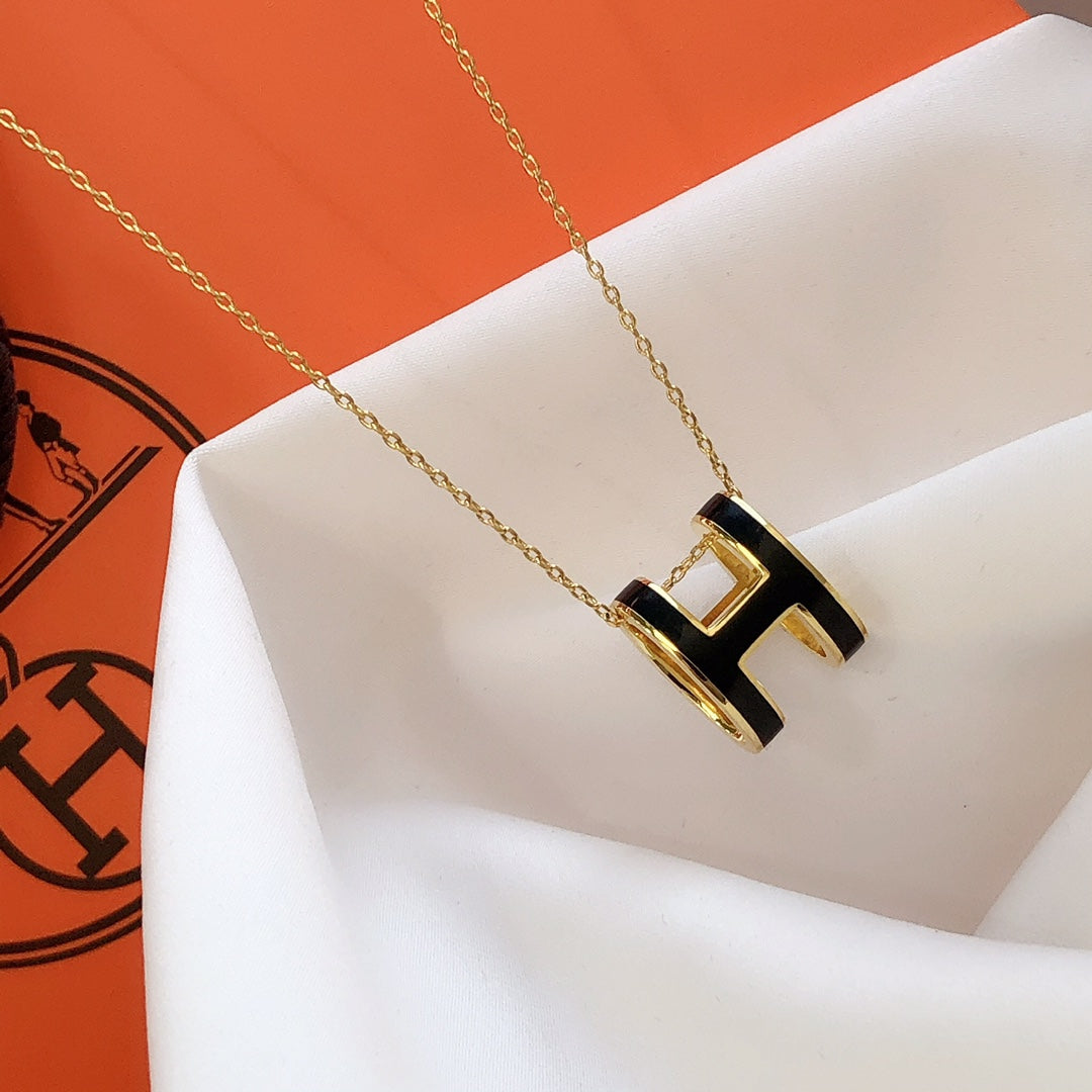 [Loran]HM CLIC BLACK ENAMEL GOLD NECKLACE