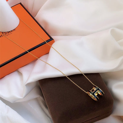 [Loran]HM CLIC BLACK ENAMEL GOLD NECKLACE