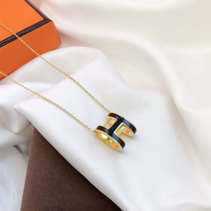 [Loran]HM CLIC BLACK ENAMEL GOLD NECKLACE