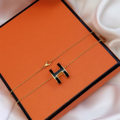 [Loran]HM CLIC BLACK ENAMEL GOLD NECKLACE