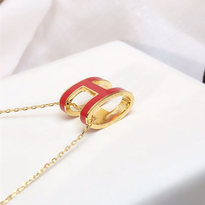 [Loran]HM CLIC RED ENAMEL GOLD NECKLACE