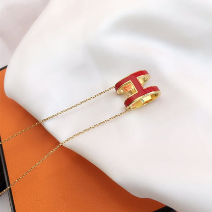 [Loran]HM CLIC RED ENAMEL GOLD NECKLACE