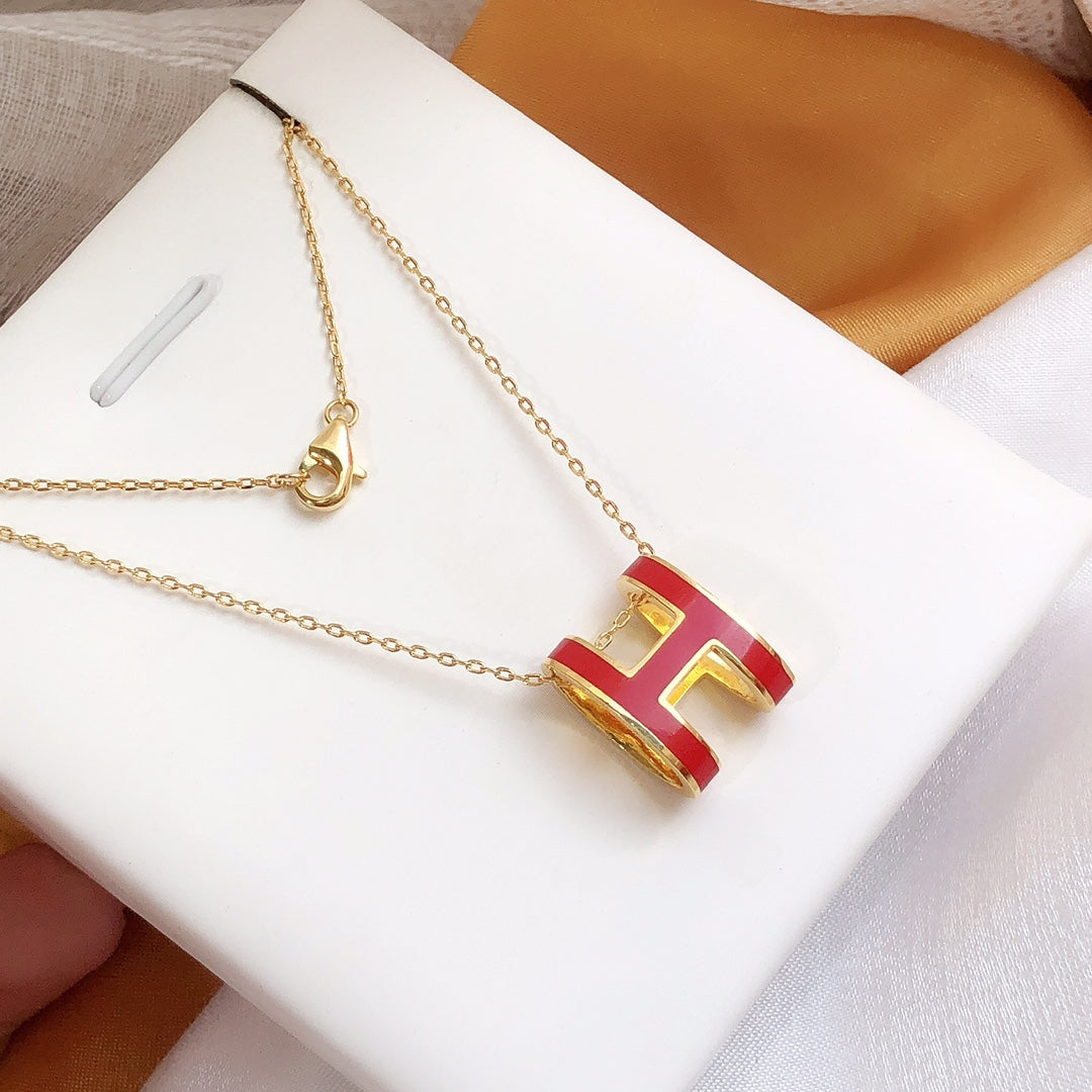 [Loran]HM CLIC RED ENAMEL GOLD NECKLACE