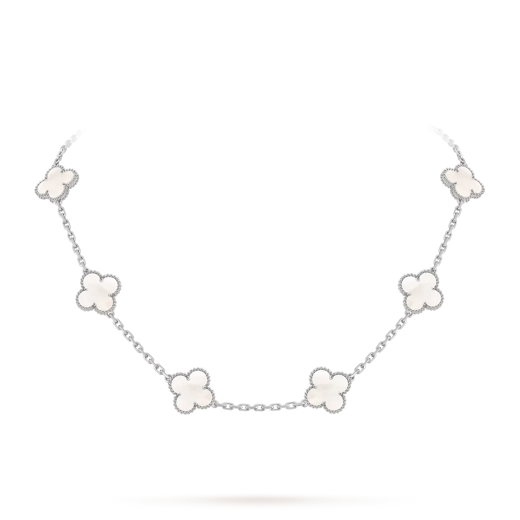 [Loran]CLASSIC LUCKY 10-MOTIF CLOVER NECKLACE WHITE GOLD COLLECTION
